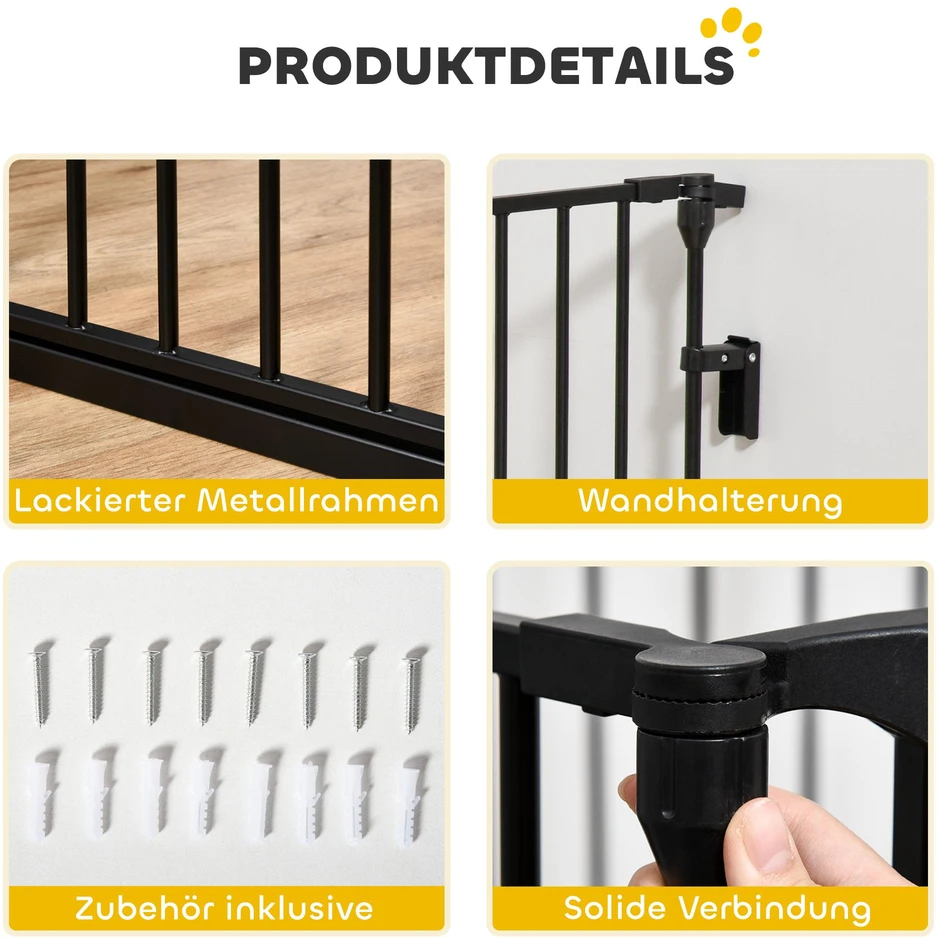 PawHut 2-in-1 voljeras šuniukams, 5 dalių, sulankstoma apsauginė tvorelė šunims su durelėmis, DIY voljeras mažų ir vidutinių veislių šunims, 300 x 74,5 cm, metalinis, juodas