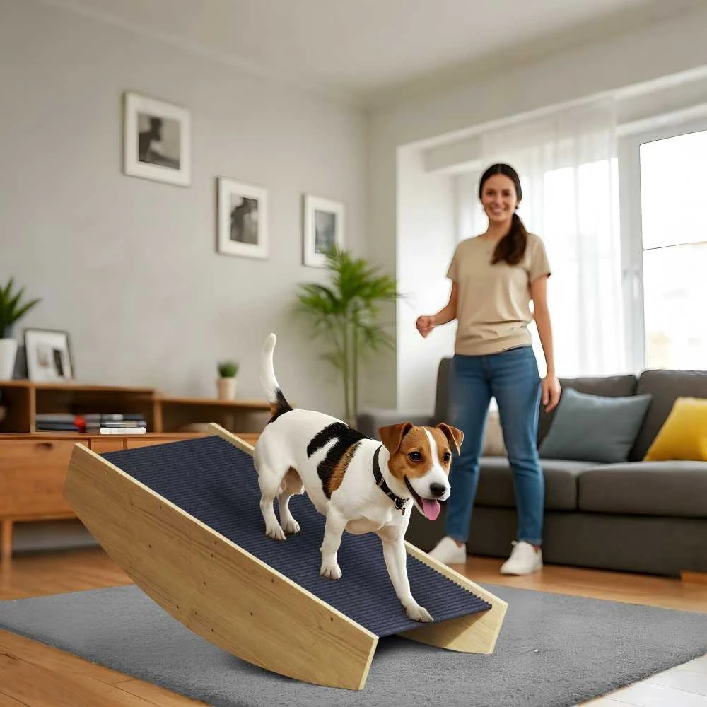PawHut 2-in-1 šunų sūpynės, medinės šunų „Agility“ sūpynės, šunų „Agility“ rampa mažų ir vidutinių veislių šunims iki 15 kg, pusiausvyrai ir pasitikėjimui ugdyti, 80 x 39,5 x 20 cm, natūralaus medžio