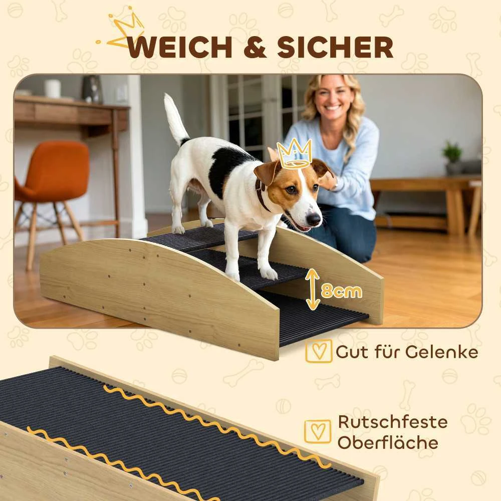 PawHut 2-in-1 šunų sūpynės, medinės šunų „Agility“ sūpynės, šunų „Agility“ rampa mažų ir vidutinių veislių šunims iki 15 kg, pusiausvyrai ir pasitikėjimui ugdyti, 80 x 39,5 x 20 cm, natūralaus medžio