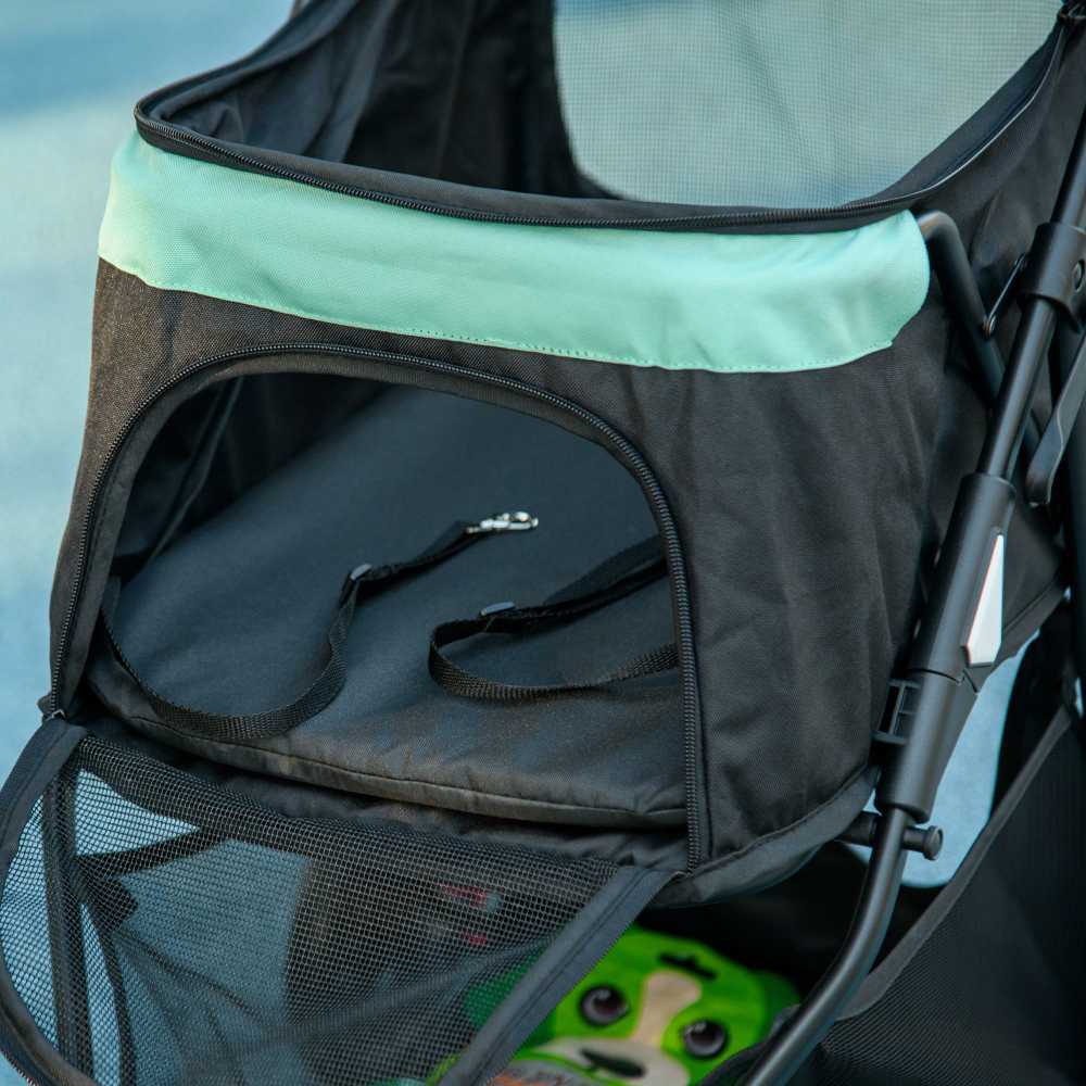 PawHut 2 viename vežimėlis šunims ir katėms iki 10 kg su apsauga nuo lietaus, sulankstomas, žalias