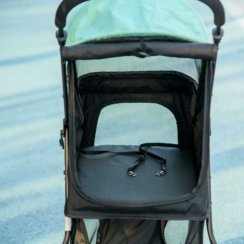 PawHut 2 viename vežimėlis šunims ir katėms iki 10 kg su apsauga nuo lietaus, sulankstomas, žalias