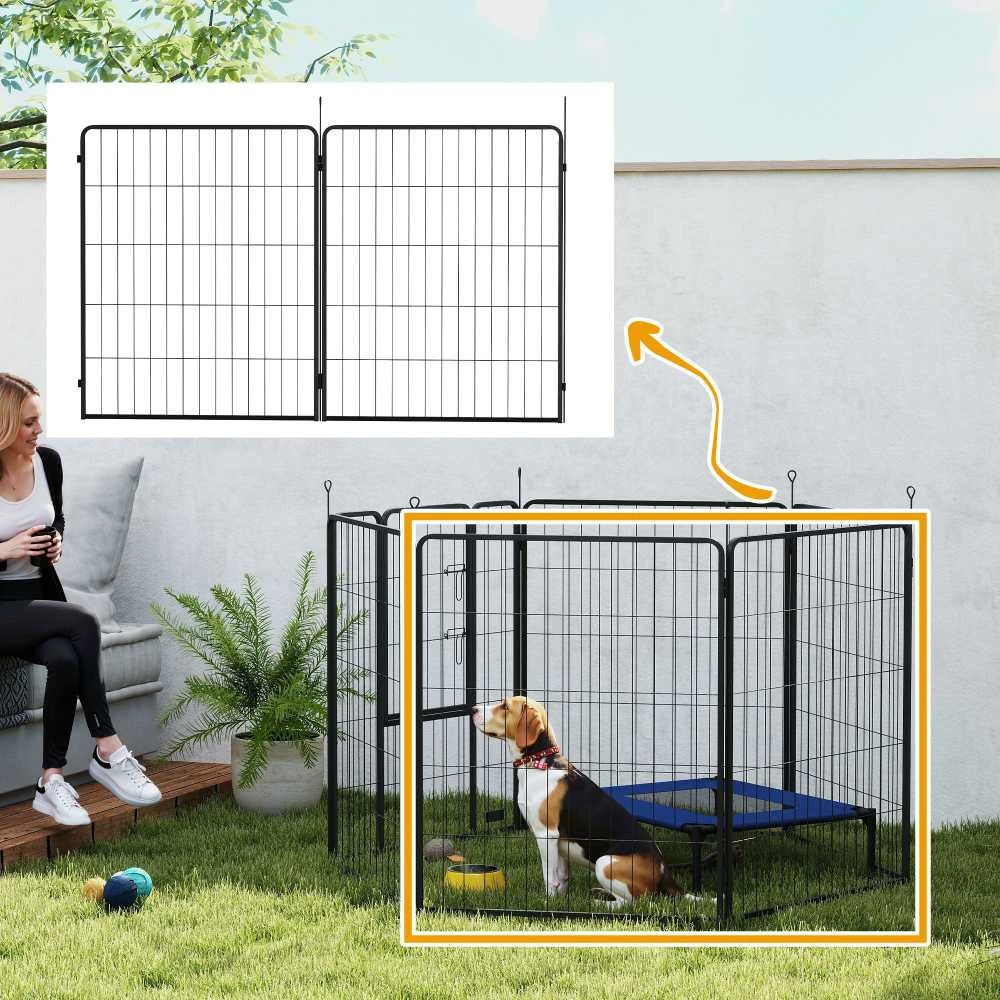 PawHut, 2 vnt. išplėtimo rinkinys, 2 šunų tvoros plokštės voljerui, 80 x 100 cm, plieninė šuniukų tvora, skirta mažų ir didelių veislių šunims, juoda