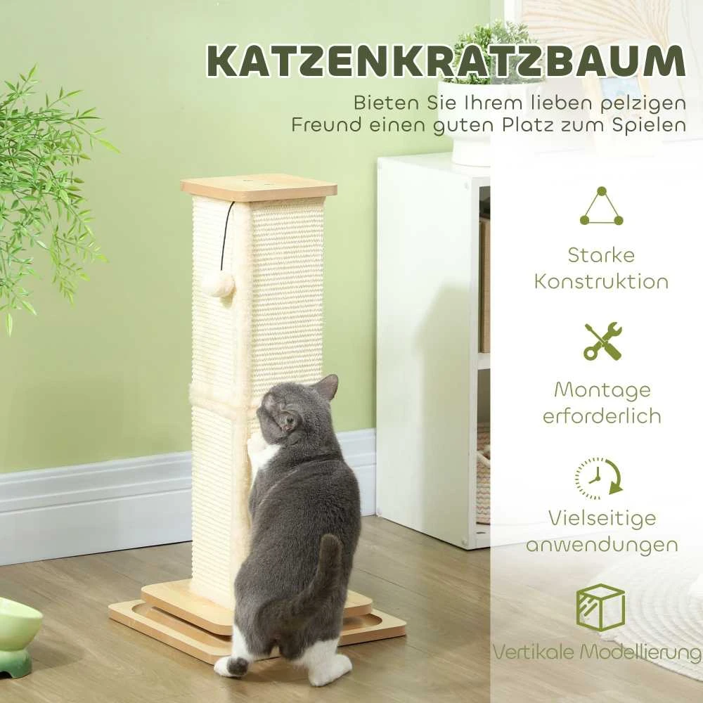 PawHut 3-in-1 draskyklė, 67 cm draskymo stulpas, sisalinis kačių draskytuvas su žaisliniu kamuoliuku, draskyklė katėms, kačių baldai, vidaus naudojimui, ąžuolo spalvos