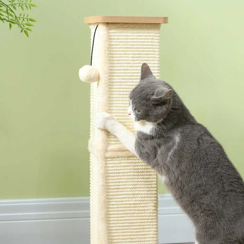 PawHut 3-in-1 draskyklė, 67 cm draskymo stulpas, sisalinis kačių draskytuvas su žaisliniu kamuoliuku, draskyklė katėms, kačių baldai, vidaus naudojimui, ąžuolo spalvos