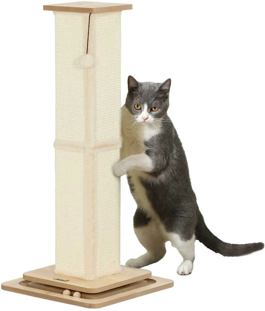PawHut 3-in-1 draskyklė, 87 cm draskyklės kolona, sizalio kačių draskyklė su žaisliniu kamuoliuku, kačių draskyklė, kačių baldai, patalpoms, ąžuolo spalvos