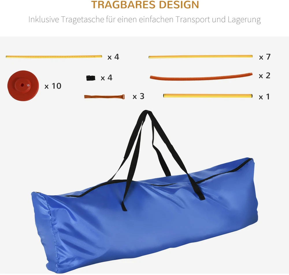 PawHut 3-in-1 šunų dresūros ir vikrumo (agility) rinkinys su kliūtimis, su krepšiu, lengvai nešiojamas, geltonas