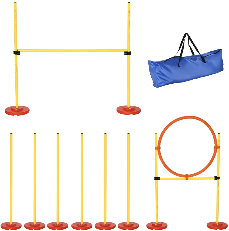 PawHut 3-in-1 šunų dresūros ir vikrumo (agility) rinkinys su kliūtimis, su krepšiu, lengvai nešiojamas, geltonas