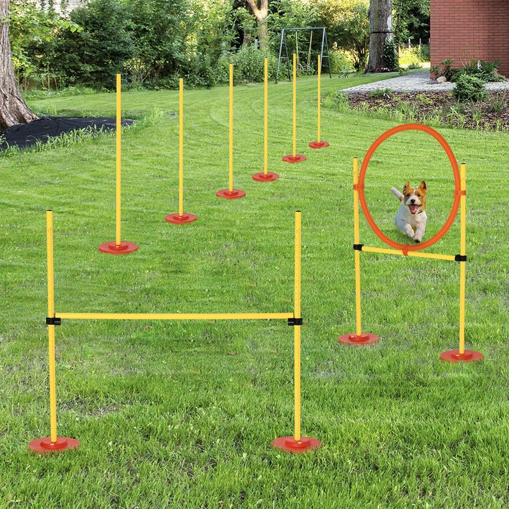 PawHut 3-in-1 šunų dresūros ir vikrumo (agility) rinkinys su kliūtimis, su krepšiu, lengvai nešiojamas, geltonas