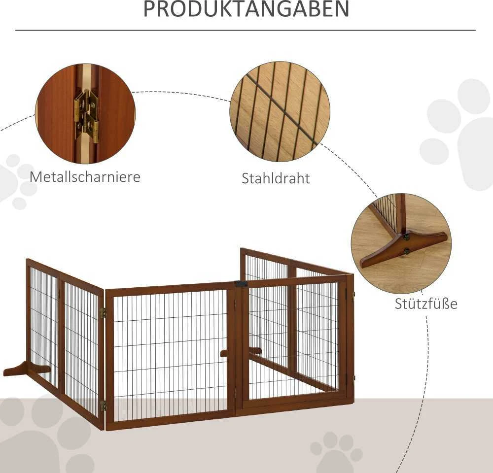 "PawHut" 6 dalių užtvara šunims, 432 x 70 cm Sulankstomi varteliai su 2 atraminėmis kojelėmis, laisvai pastatomi varteliai šunims, laiptų varteliai vidutinio dydžio šunims, skirti koridoriams, laiptams, kavai