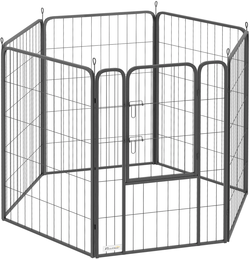 PawHut 6-kampis šuniukų voljeras, 6 grotelės, su durelėmis, lankstus, sulankstomas, su apsauginiu tentu, 100 cm aukščio, šunų ir kačių aptvaras, tinka naudoti viduje ir lauke