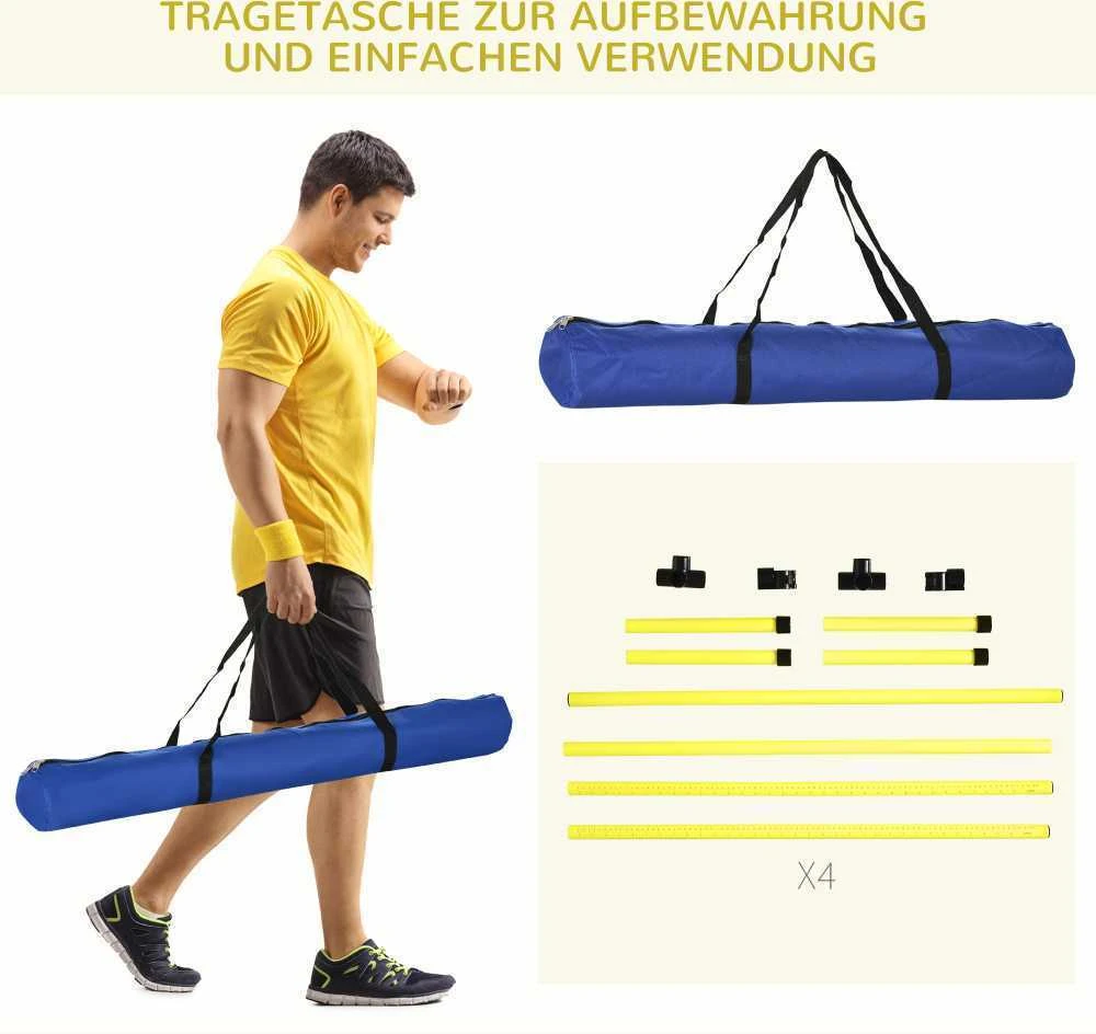 PawHut Agility kliūčių rinkinys, slalomo stulpai, šunų dresūros rinkinys, 4 x kliūtys, plastikas, geltona, 99x65x94cm | Aosom