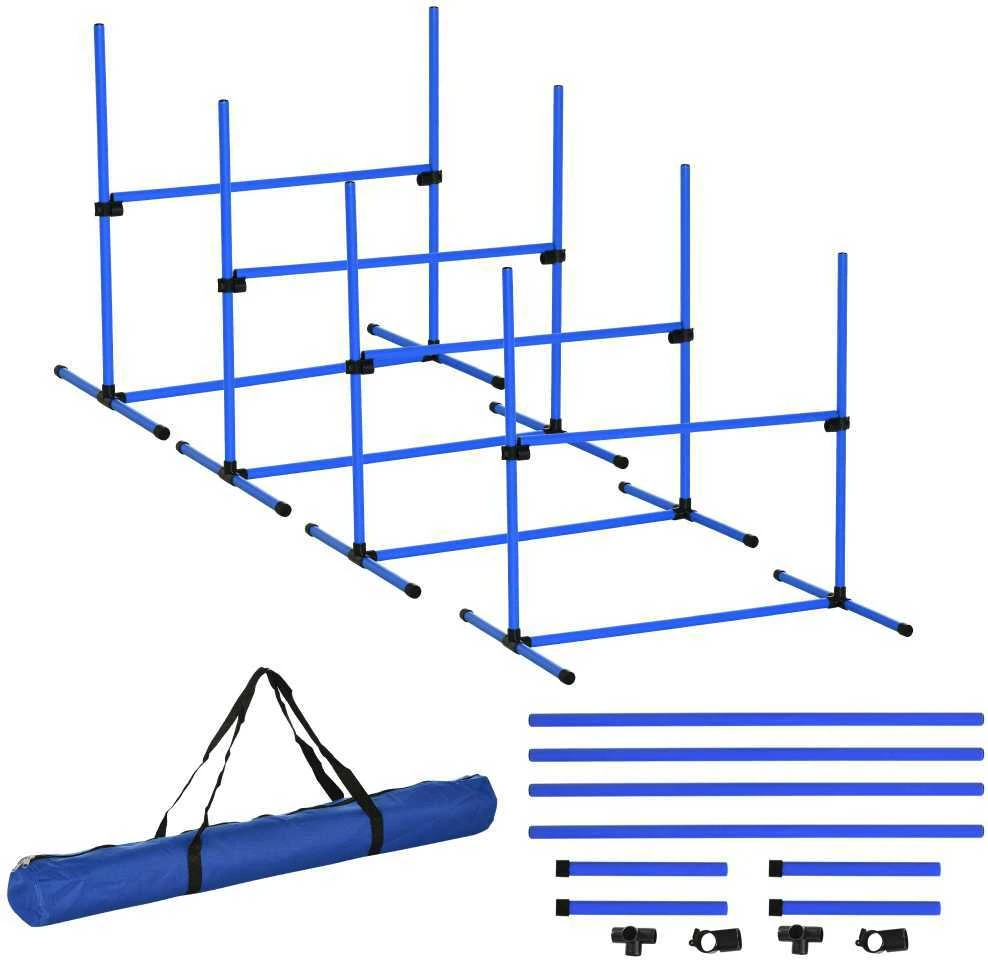 PawHut šunų dresūros rinkinys, agility kliūčių ruožas, 4 kliūtys, plastikas, mėlyna, 99x65x94 cm