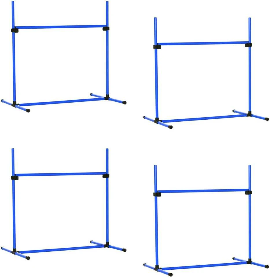 PawHut šunų dresūros rinkinys, agility kliūčių ruožas, 4 kliūtys, plastikas, mėlyna, 99x65x94 cm