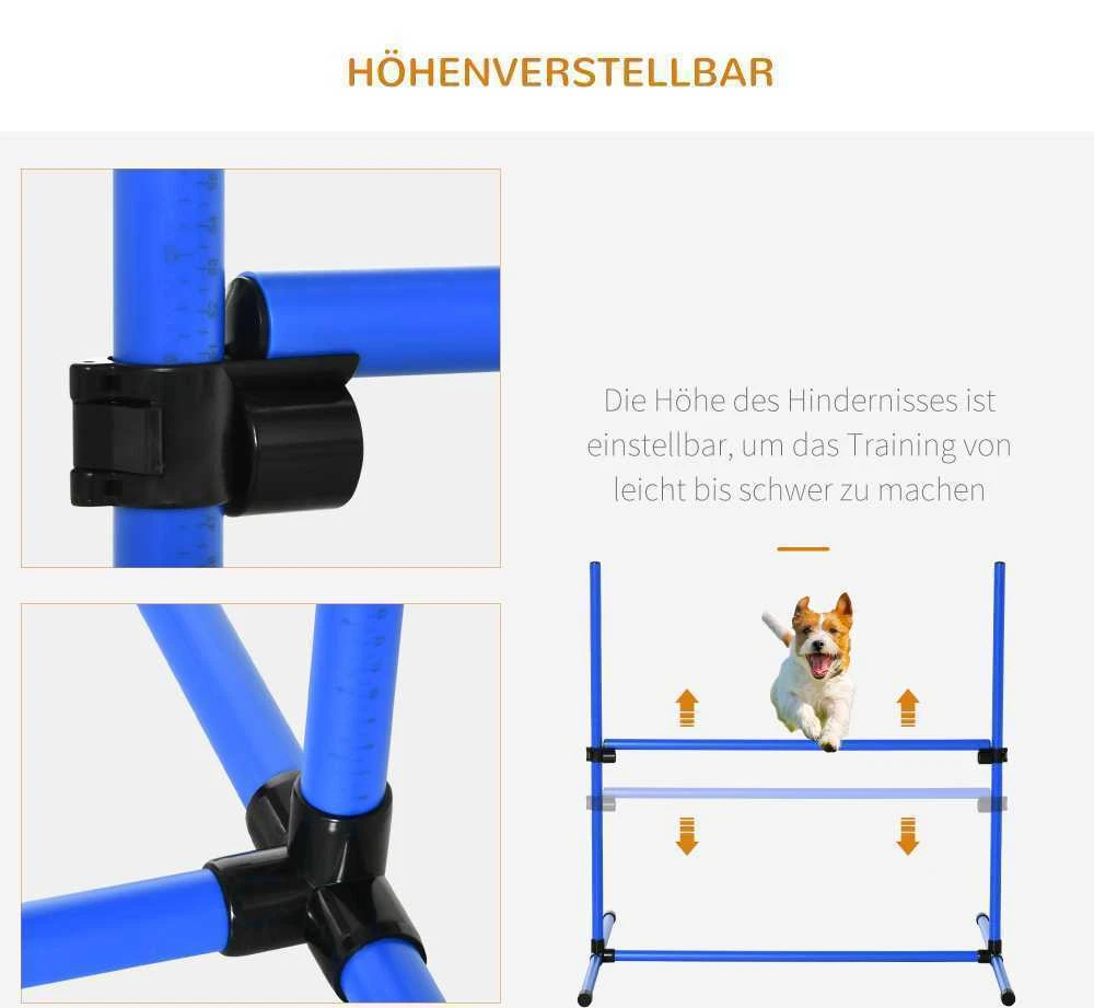 PawHut šunų dresūros rinkinys, agility kliūčių ruožas, 4 kliūtys, plastikas, mėlyna, 99x65x94 cm