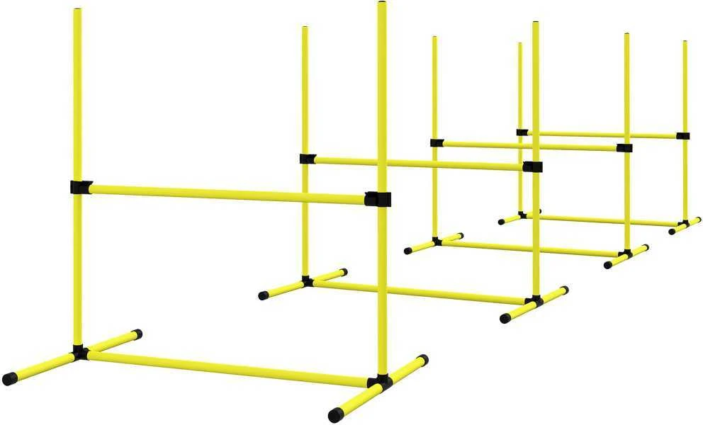 PawHut Agility kliūčių rinkinys, slalomo stulpai, šunų dresūros rinkinys, 4 x kliūtys, plastikas, geltona, 99x65x94cm | Aosom