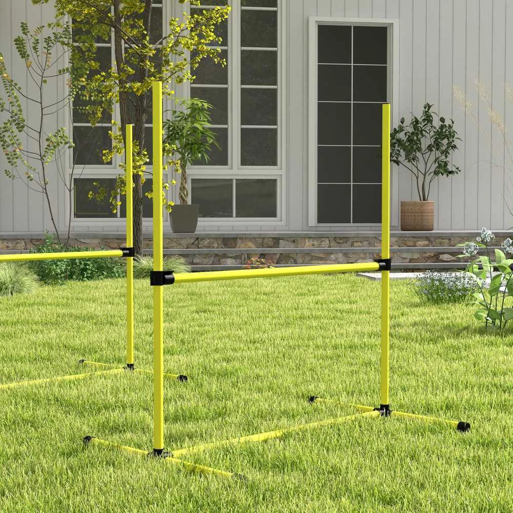 PawHut Agility kliūčių rinkinys, slalomo stulpai, šunų dresūros rinkinys, 4 x kliūtys, plastikas, geltona, 99x65x94cm | Aosom
