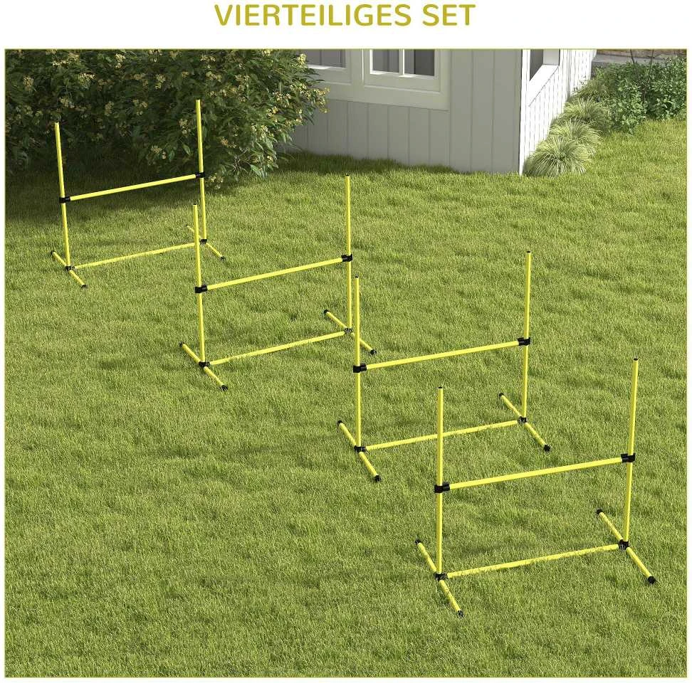 PawHut Agility kliūčių rinkinys, slalomo stulpai, šunų dresūros rinkinys, 4 x kliūtys, plastikas, geltona, 99x65x94cm | Aosom