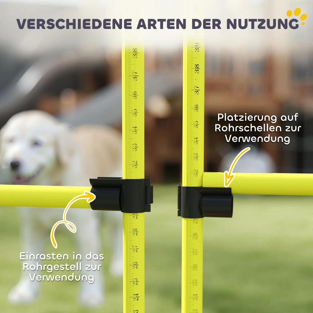 PawHut Agility kliūčių rinkinys, slalomo stulpai, šunų dresūros rinkinys, 4 x kliūtys, plastikas, geltona, 99x65x94cm | Aosom