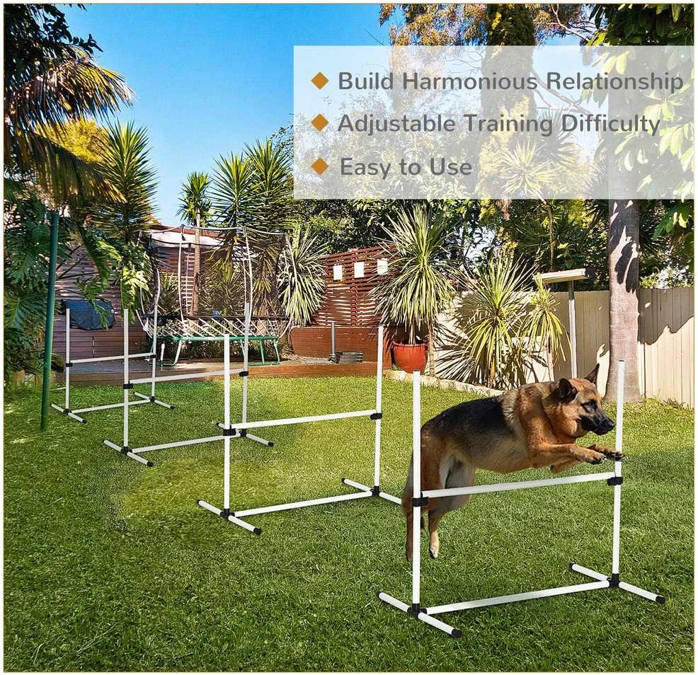 PawHut šunų dresūros rinkinys, agility kliūčių ruožas, slalomui, 4 kliūtys, plastikas, baltas, 99x65x94cm