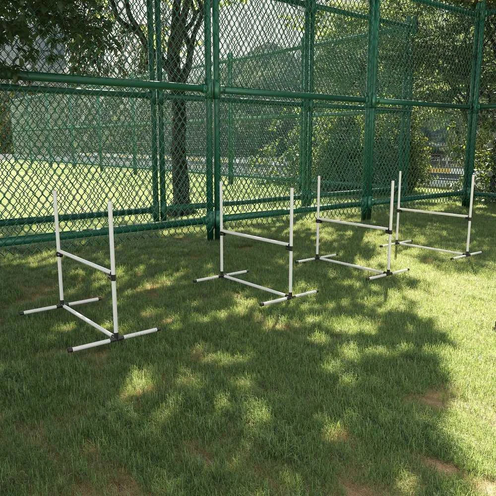 PawHut šunų dresūros rinkinys, agility kliūčių ruožas, slalomui, 4 kliūtys, plastikas, baltas, 99x65x94cm