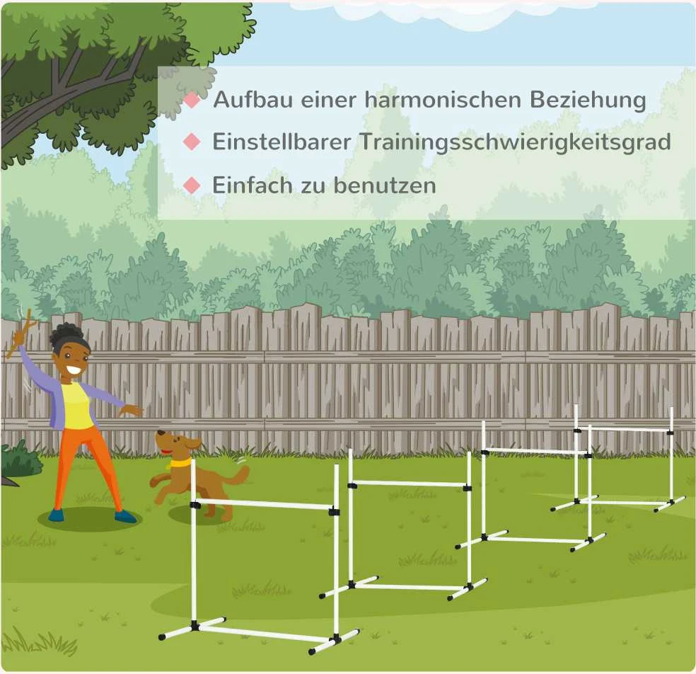 PawHut šunų dresūros rinkinys, agility kliūčių ruožas, slalomui, 4 kliūtys, plastikas, baltas, 99x65x94cm