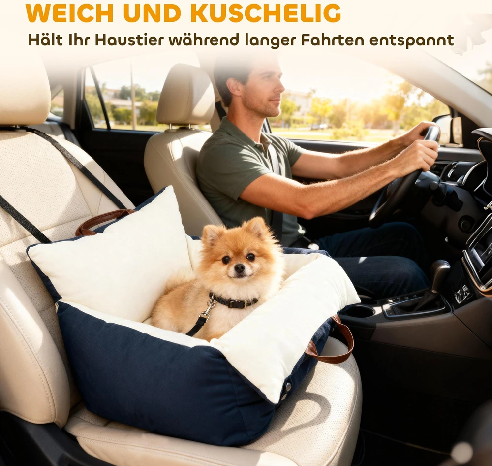 PawHut šunų automobilinė kėdutė, 2 diržai, plaunami užvalkalai, augintiniams iki 5kg, mėlyna