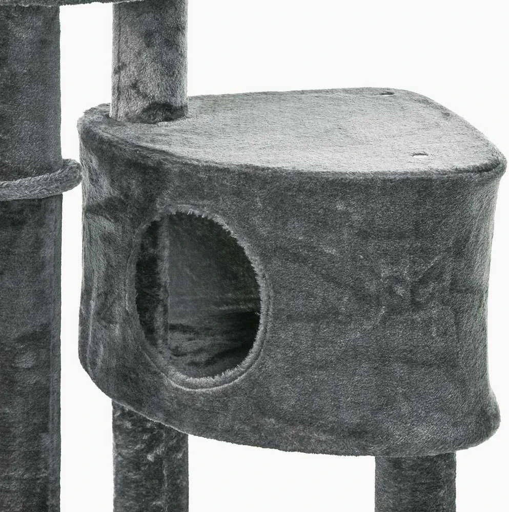 PawHut lubinis draskyklė, reguliuojamo aukščio 220-265 cm, su sizalio stulpais, žaisliniu kamuoliuku, katės guoliu ir nameliu, tamsiai pilka