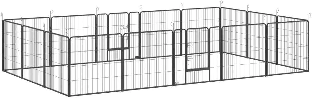 PawHut šuniukų voljeras, maniežas šuniukams, aptvaras vidutiniams, mažiems šunims, smulkiems gyvūnams, DIY voljeras su dvejomis durelėmis, plieno, pilkas