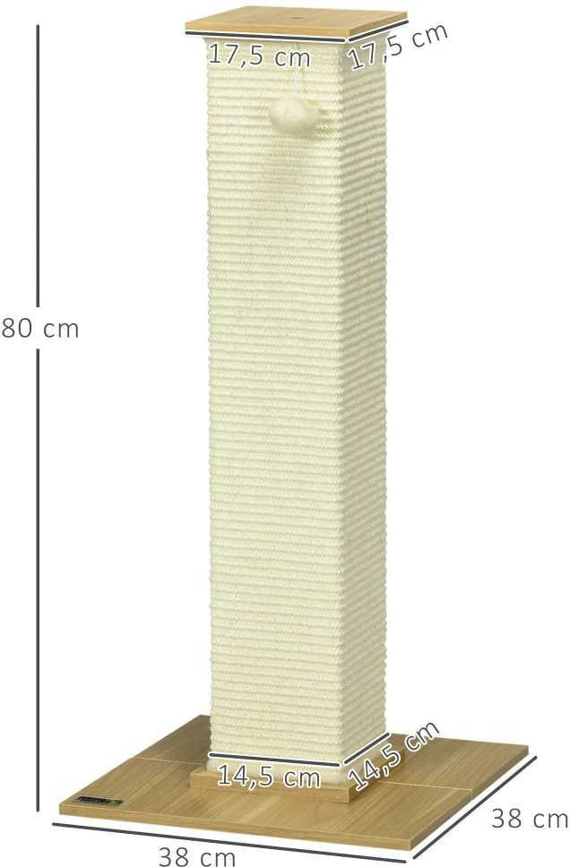PawHut draskyklė, 80 cm aukščio draskymo stulpas su žaidimų kamuoliuku, sizalio virvės draskymo stulpelis, draskymo lenta, ąžuolo ir kreminės baltos spalvos, katėms