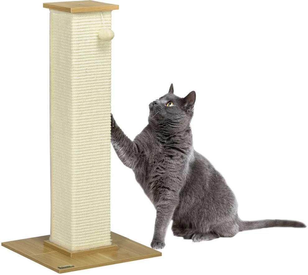 PawHut draskyklė, 80 cm aukščio draskymo stulpas su žaidimų kamuoliuku, sizalio virvės draskymo stulpelis, draskymo lenta, ąžuolo ir kreminės baltos spalvos, katėms