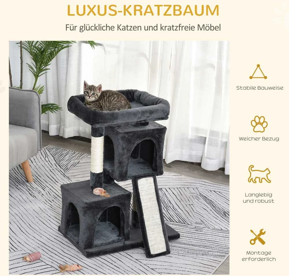 PawHut draskyklė 83 cm maža kačių draskyklė su sizalio stulpais, kačių laipynė, kačių baldai, žaidimų medis mažoms katėms, tamsiai pilka