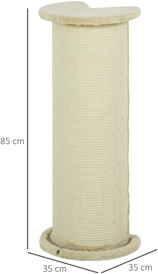 PawHut draskyklė katėms 85cm, draskymo stulpas, apsauga nuo apvirtimo, sizalio virvė, pliušas, kreminė balta