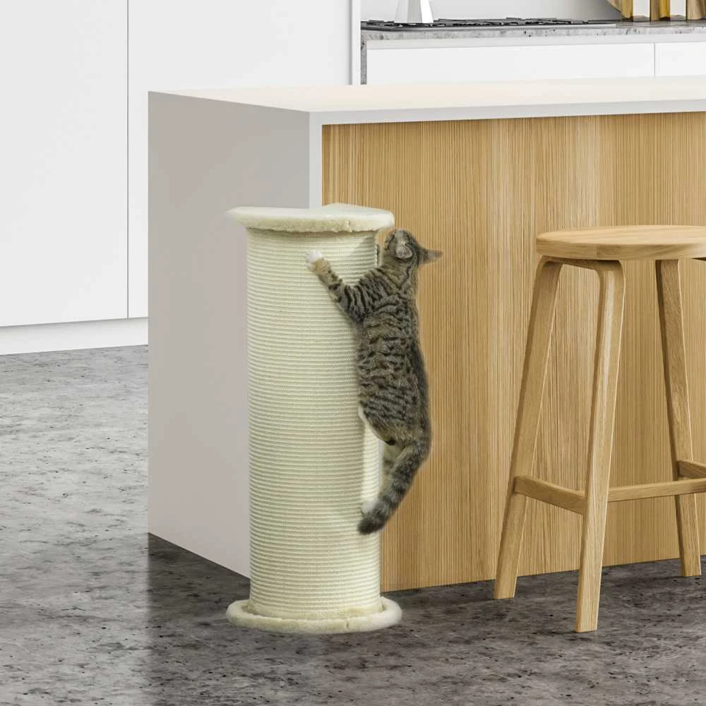 PawHut draskyklė katėms 85cm, draskymo stulpas, apsauga nuo apvirtimo, sizalio virvė, pliušas, kreminė balta