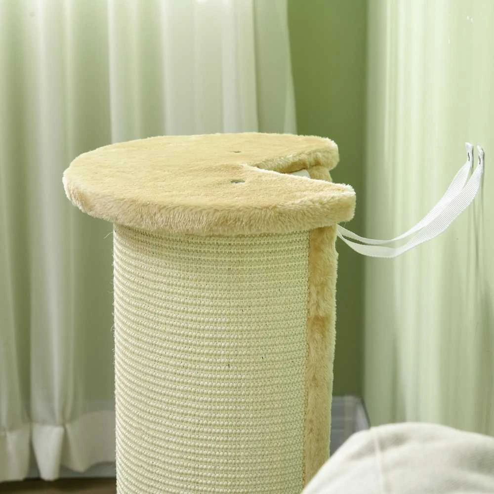 PawHut draskyklė katėms 85cm, draskymo stulpas, apsauga nuo apvirtimo, sizalio virvė, pliušas, kreminė balta