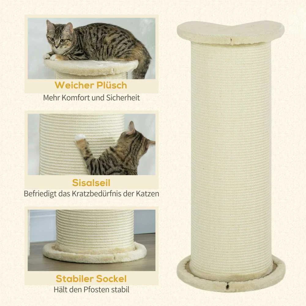 PawHut draskyklė katėms 85cm, draskymo stulpas, apsauga nuo apvirtimo, sizalio virvė, pliušas, kreminė balta