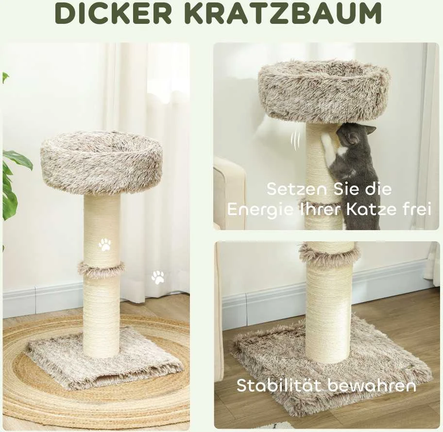PawHut draskyklė katėms, 87 cm aukščio, su guoliu, storu stulpu, sizalio draskymo stulpais, katėms iki 6kg, vidaus naudojimui, ruda