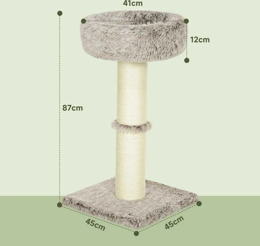 PawHut draskyklė katėms, 87 cm aukščio, su guoliu, storu stulpu, sizalio draskymo stulpais, katėms iki 6kg, vidaus naudojimui, ruda