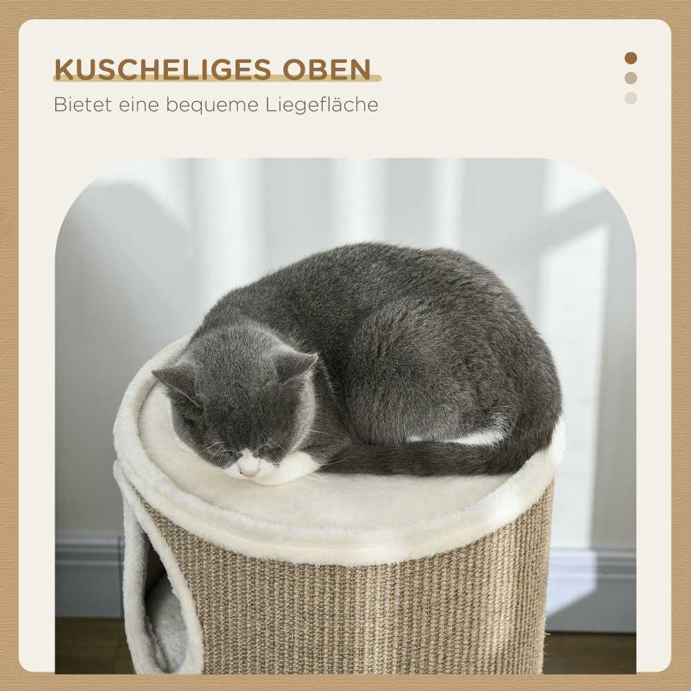PawHut kačių draskyklė-namelis, aukštis 70 cm, žaidimų namelis katėms, 3 lygiai, draskyklė su 3 olomis, kačių medis, draskyklės bokštas, sizalis, pliušas | Aosom