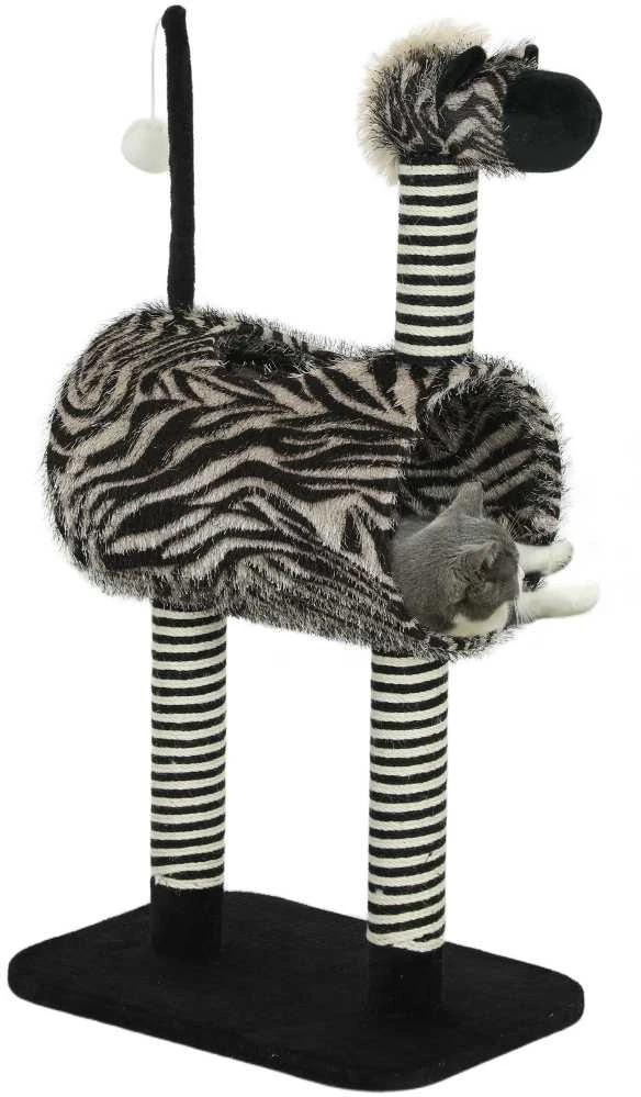 PawHut draskyklė katėms Zebra dizainas, laipiojimo tunelis, džiuto stulpai, juoda ir balta, 93 cm
