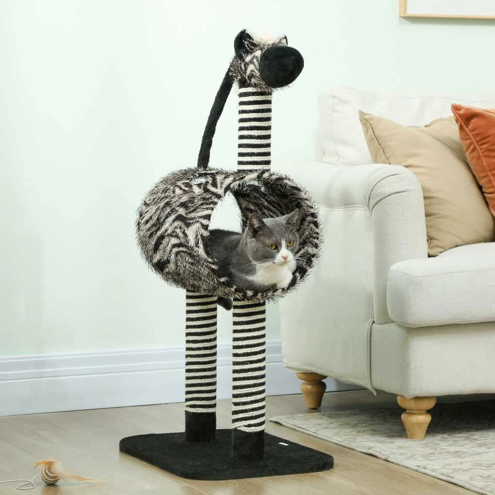 PawHut draskyklė katėms Zebra dizainas, laipiojimo tunelis, džiuto stulpai, juoda ir balta, 93 cm