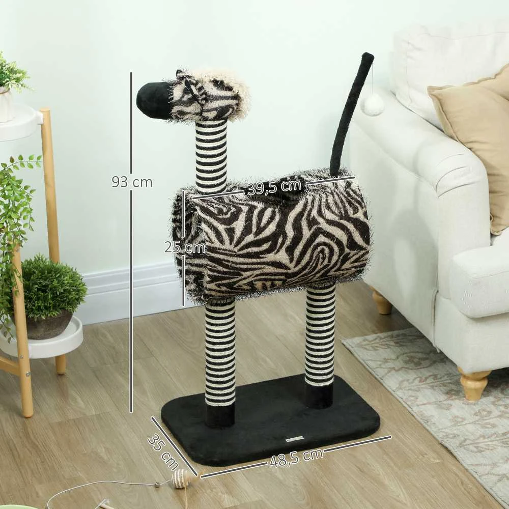 PawHut draskyklė katėms Zebra dizainas, laipiojimo tunelis, džiuto stulpai, juoda ir balta, 93 cm