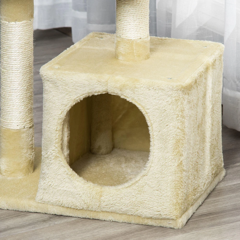PawHut draskyklė katėms su sizaliu, minkštu pliušu, draskymo lenta, stabili, E1 klasės medžio drožlių plokštė, 50x30x80cm