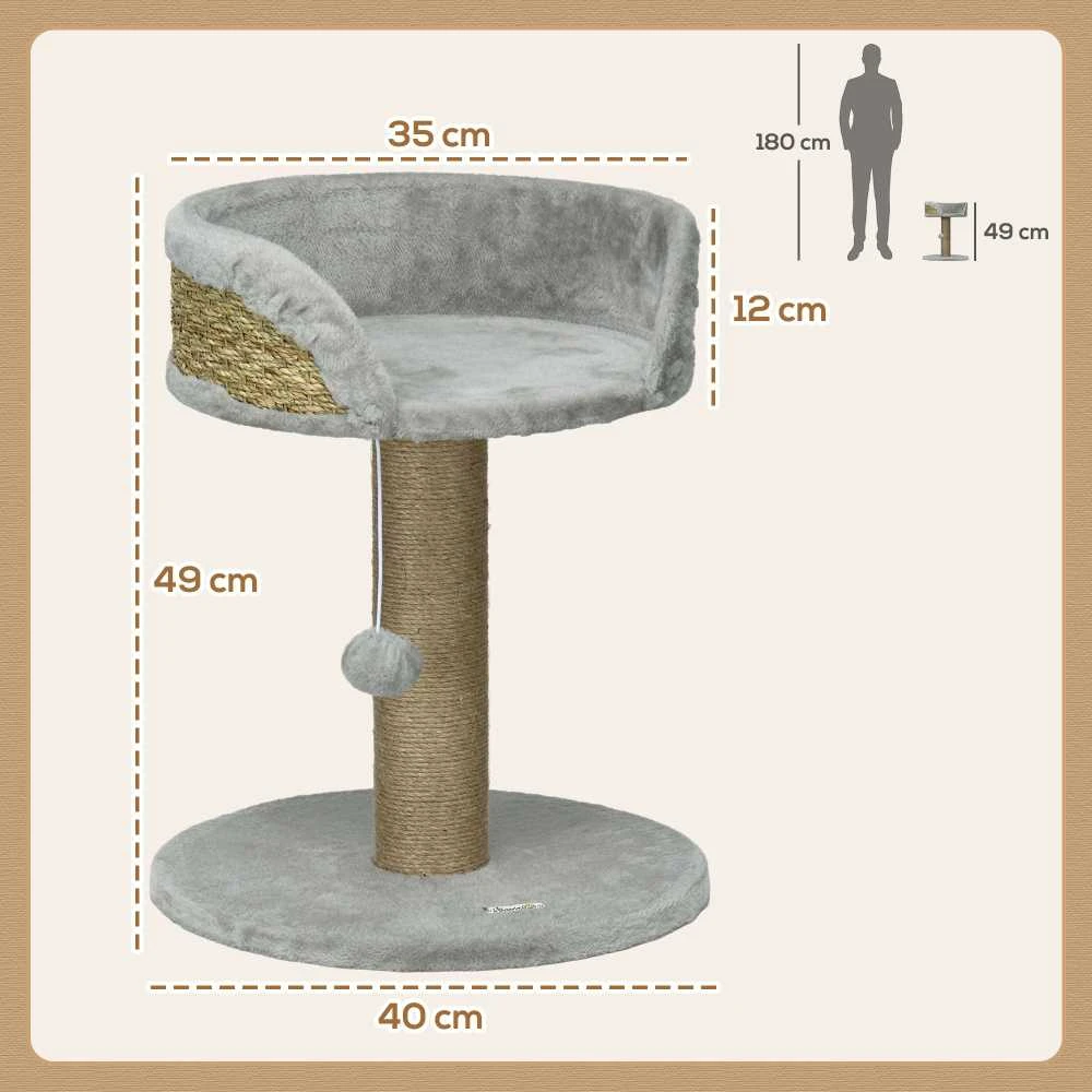 PawHut mažas draskyklė, 49 cm kačių draskyklė, kačių medis su žaisliniu kamuoliuku, gulėjimo vieta, laipynė katėms iki 4kg, baldai katėms, džiutas, pilka
