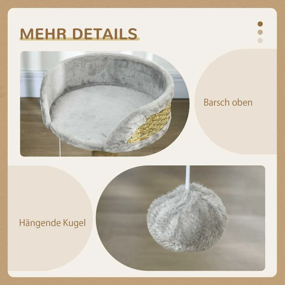 PawHut mažas draskyklė, 49 cm kačių draskyklė, kačių medis su žaisliniu kamuoliuku, gulėjimo vieta, laipynė katėms iki 4kg, baldai katėms, džiutas, pilka
