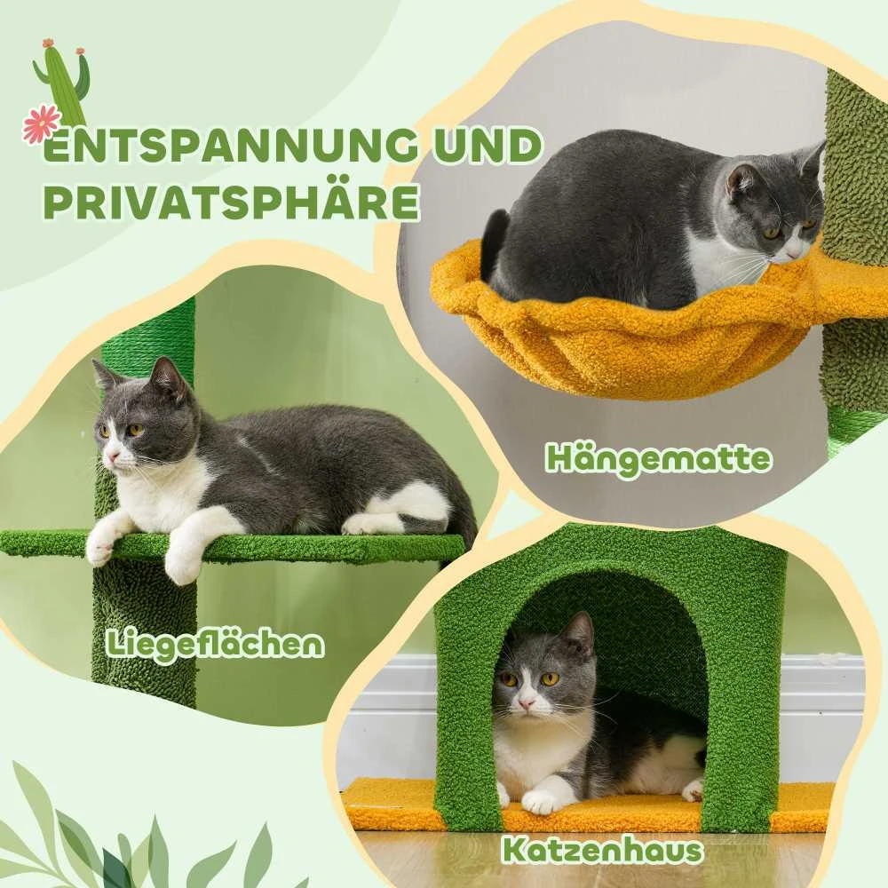 PawHut katės draskyklė, montuojama iki lubų, 230-275 cm, su nameliu, draskymo stulpais, žaisliniu kamuoliuku, apsauga nuo apvirtimo, žalia