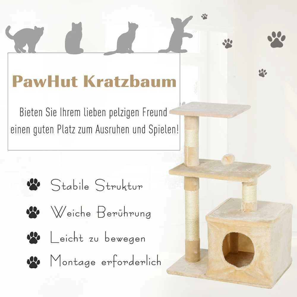 PawHut draskyklė katėms su sizaliu, minkštu pliušu, draskymo lenta, stabili, E1 klasės medžio drožlių plokštė, 50x30x80cm