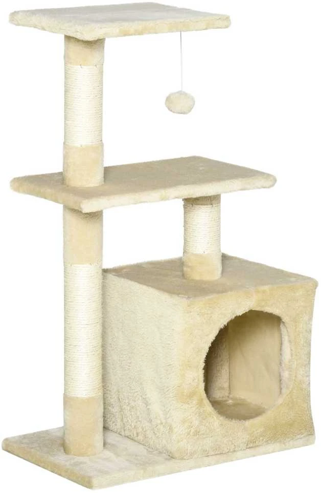 PawHut draskyklė katėms su sizaliu, minkštu pliušu, draskymo lenta, stabili, E1 klasės medžio drožlių plokštė, 50x30x80cm