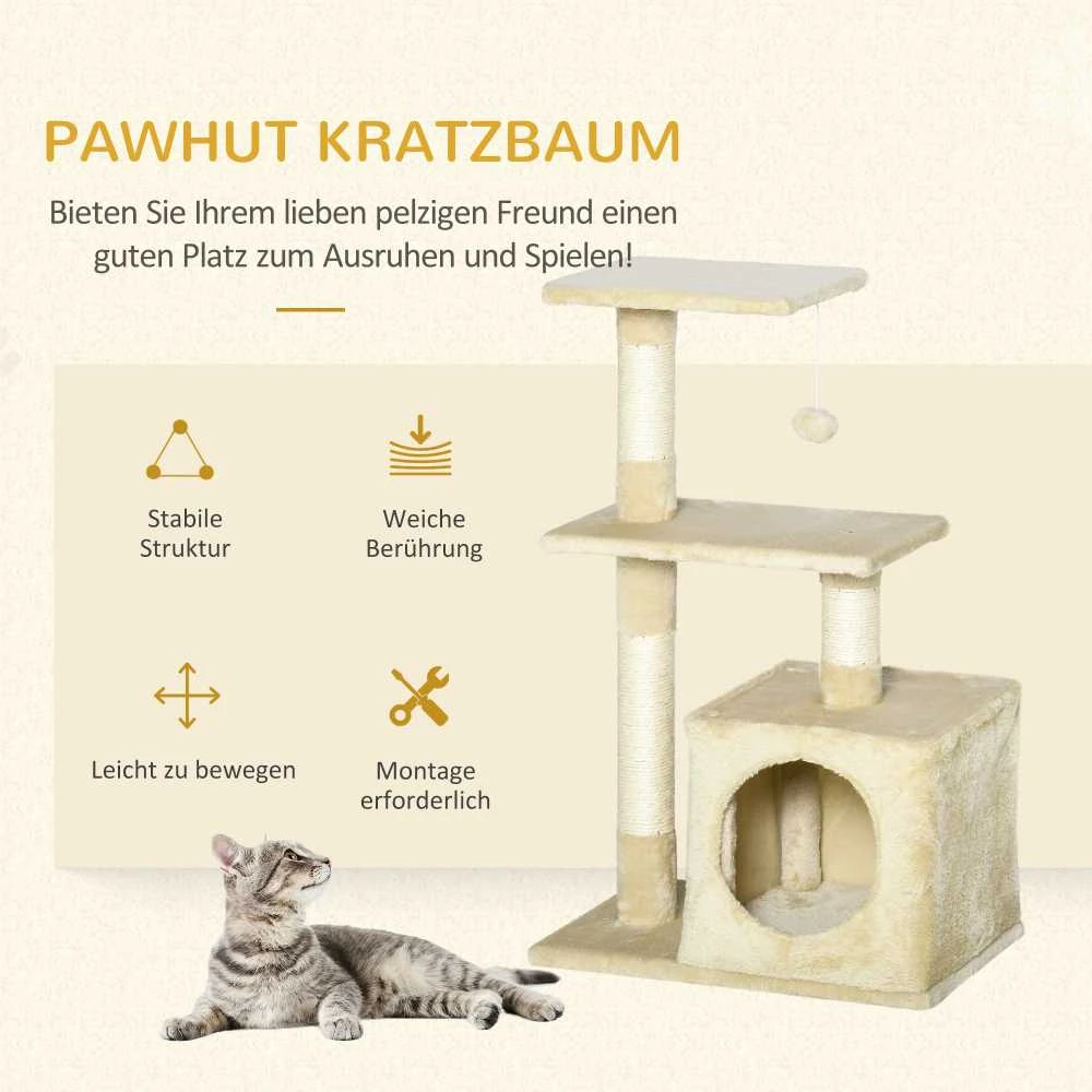 PawHut draskyklė katėms su sizaliu, minkštu pliušu, draskymo lenta, stabili, E1 klasės medžio drožlių plokštė, 50x30x80cm