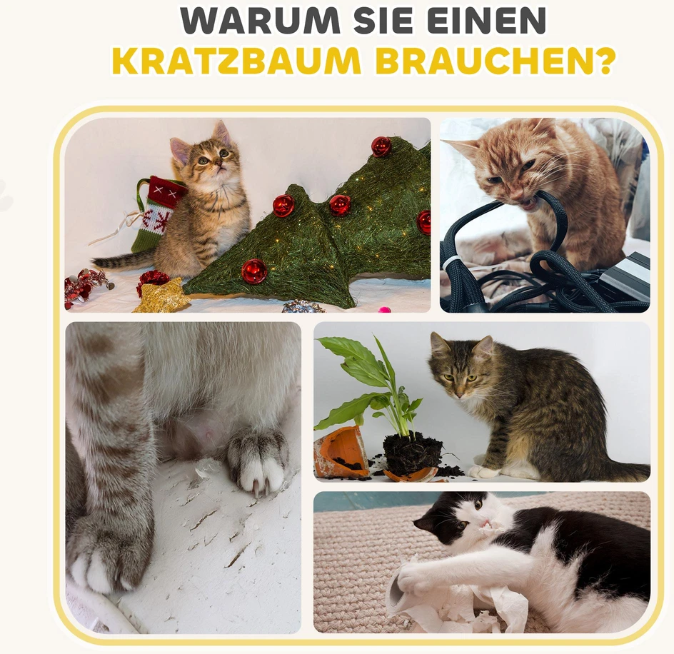 PawHut draskyklė-namelis, 79 cm aukščio, Ø45 cm, trijų aukštų katės namelis su sizalio virve, katės urvas, didelėms katėms, chaki ir ruda