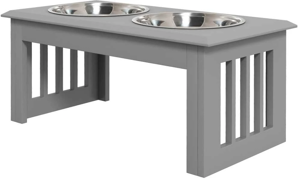 "PawHut" dubuo šunims su 2 dubenėliais, 2 l talpos maisto dubuo, paaukštintas kačių maisto dubuo, lengvai prižiūrimas, nerūdijančio plieno pilkos spalvos, 58,4 x 30,5 x 25,4 cm